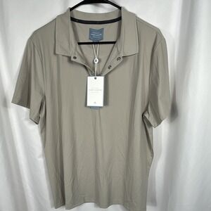 Marc Asher Men's Polo Shirt Beige Solid Short Sleeve Collared‎ Logo Size Large